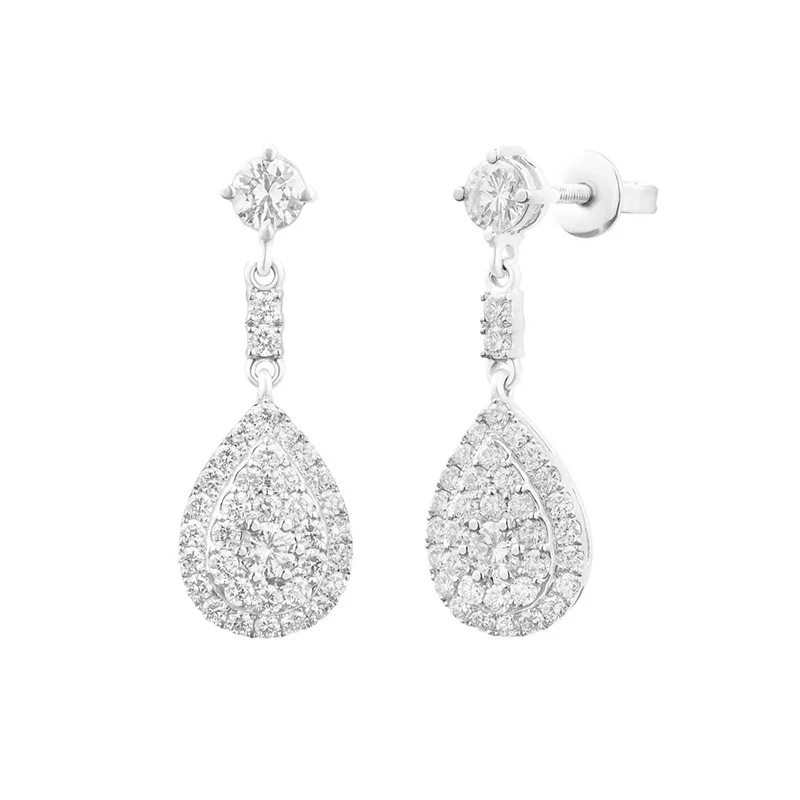 khuyên tai vàng trắng 18k hình giọt nước