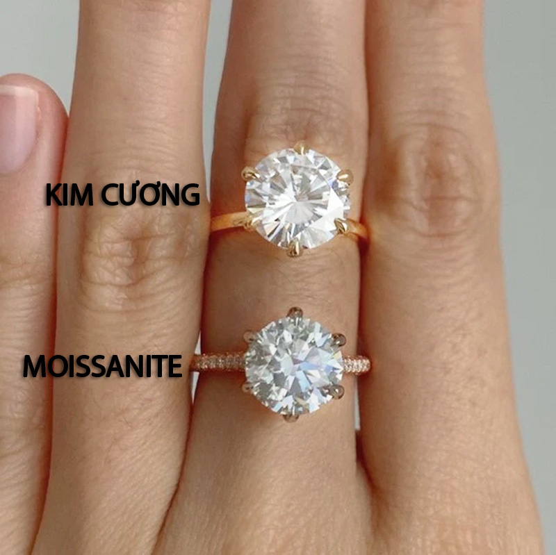 So sánh nhẫn kim cương nữ và nhẫn đá moissanite nữ