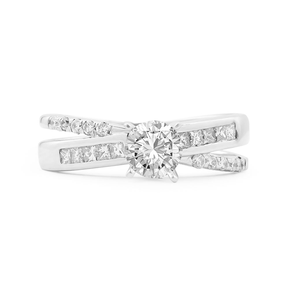 Ổ Nhẫn Kim Cương Vàng Trắng Solitaire Crossover 3358