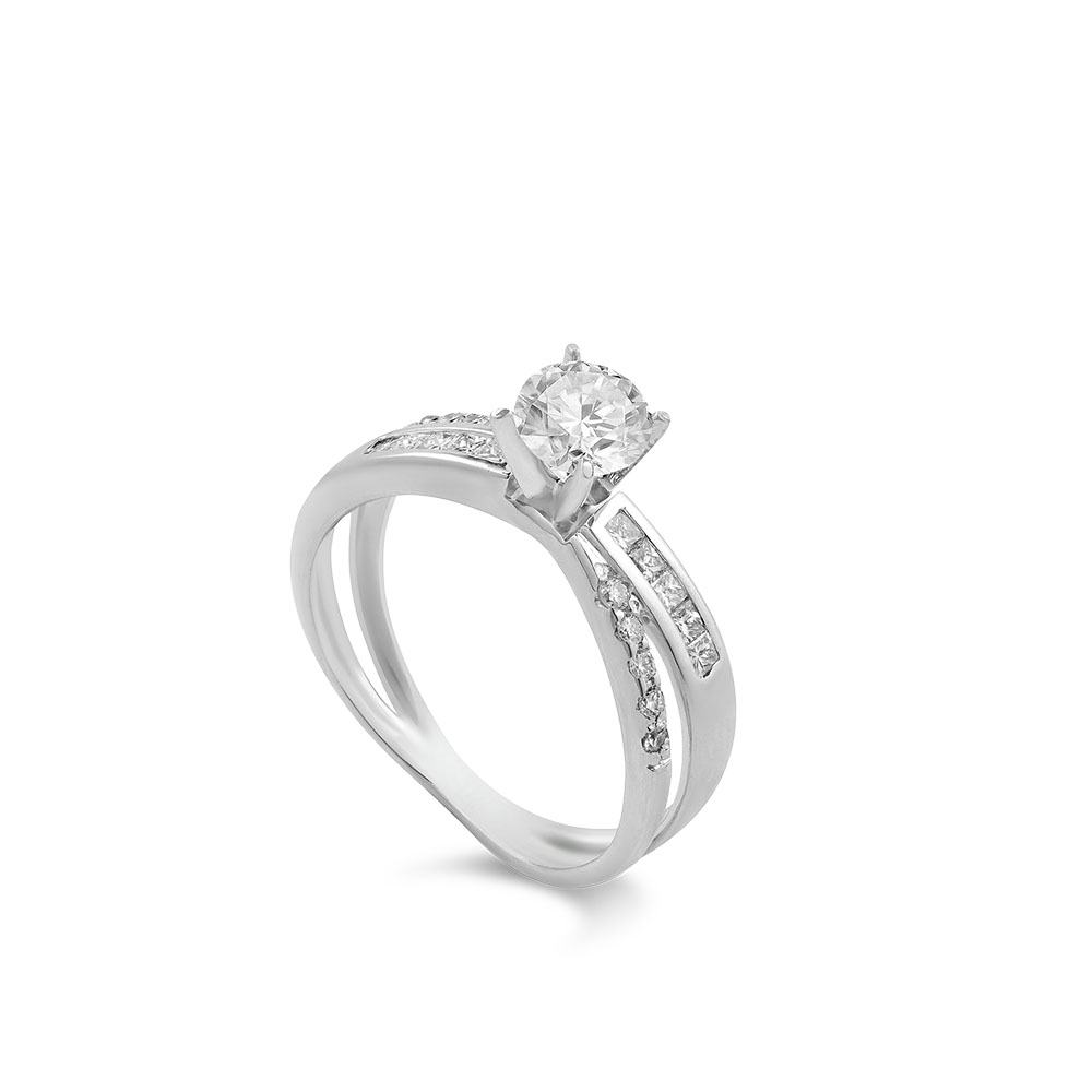 Ổ Nhẫn Kim Cương Vàng Trắng Solitaire Crossover 3358